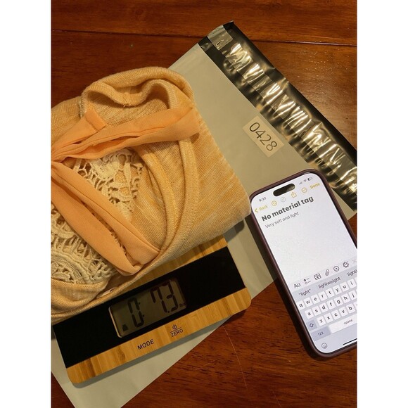 Charming Charlies Peach Top Large Lace Tie Long Sleeve Blouse Shirt L Flowy - Picture 9 of 9